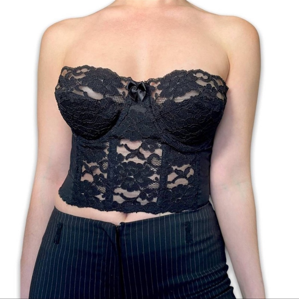 Vintage 90s Victoria's Secret Black Lace Corset Underwire Top